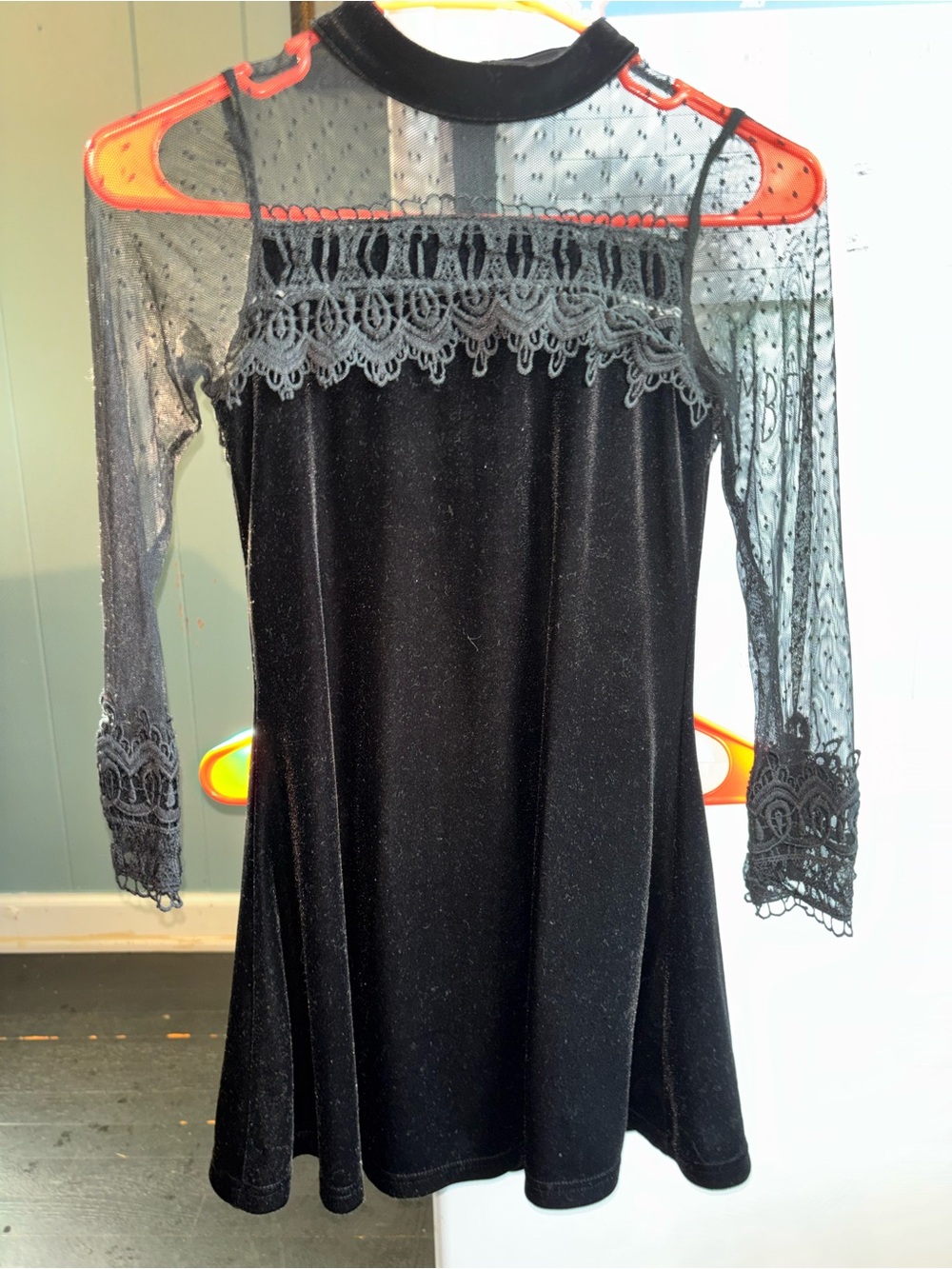 Rare Editions Black Velvet and Lace Dress